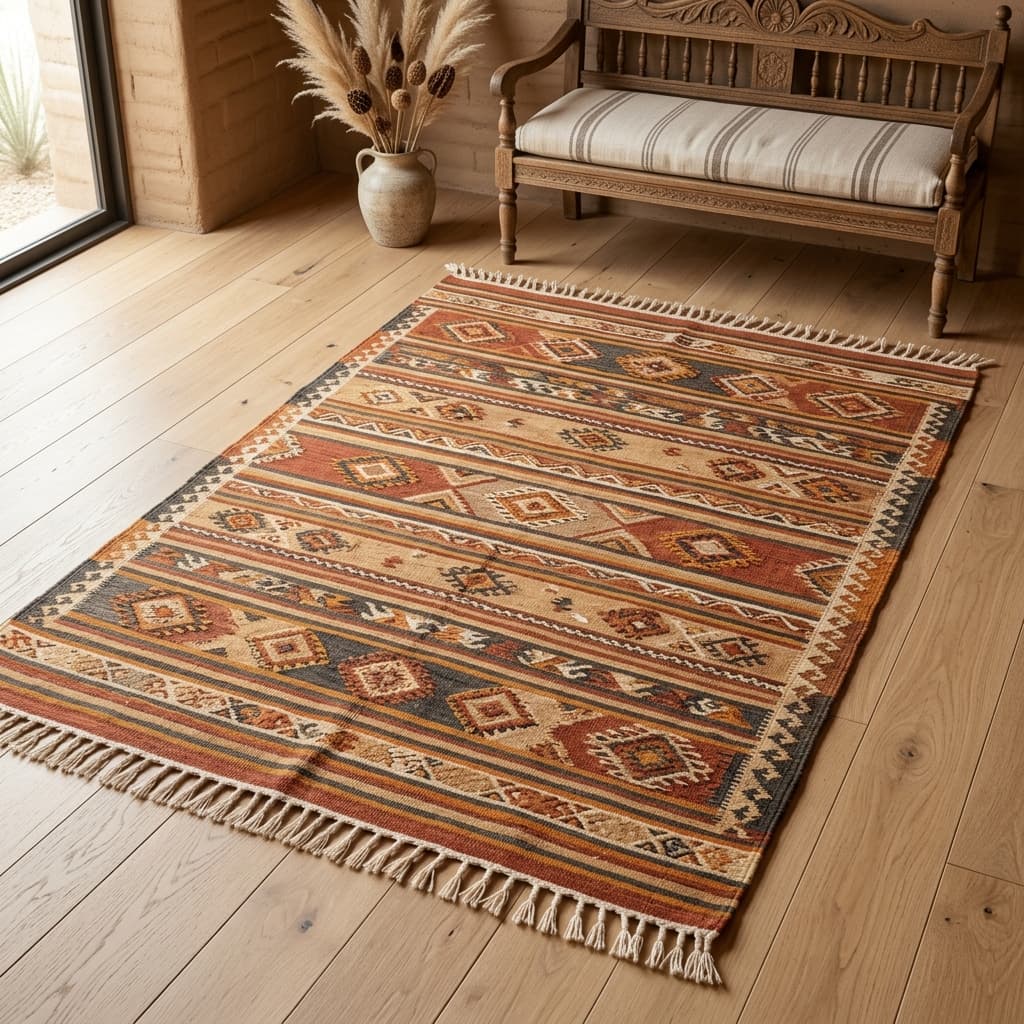 Hand-Woven 'Red Sea' Kilim Rug