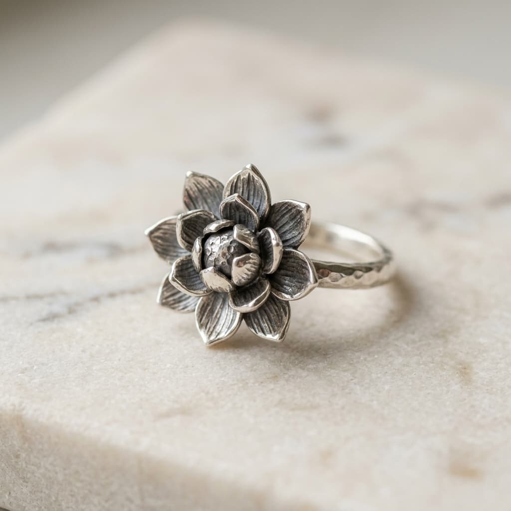 Lotus Bloom Silver Ring