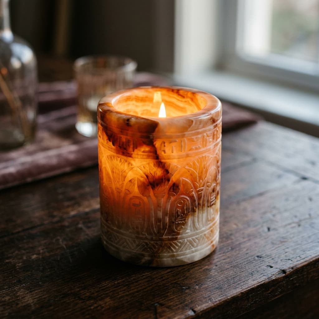 Hand-Carved Alabaster Candle Holder